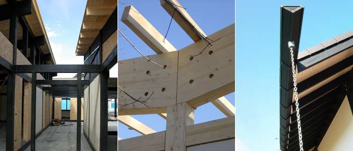 Holz-Glas-Fachwerk im Detail: Binder, Stahlverbinder und Fassade